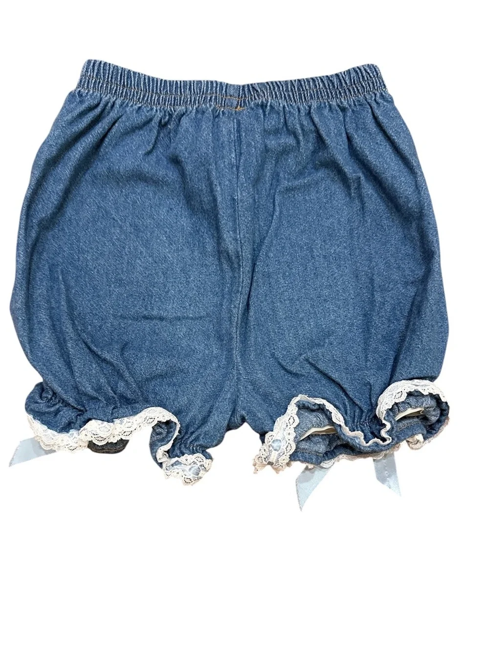Vintage 90s Girls’ Denim Blue Bubble Shorts Size 3T Lace Bow
